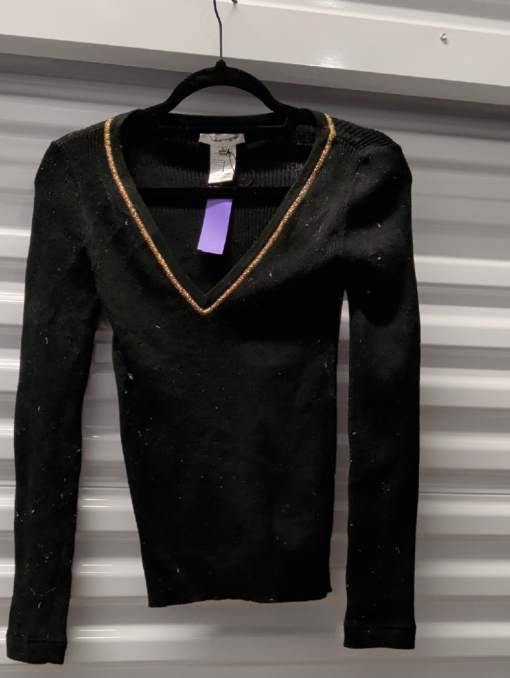 Celine Black V-Neck Sweater with Gold Trim